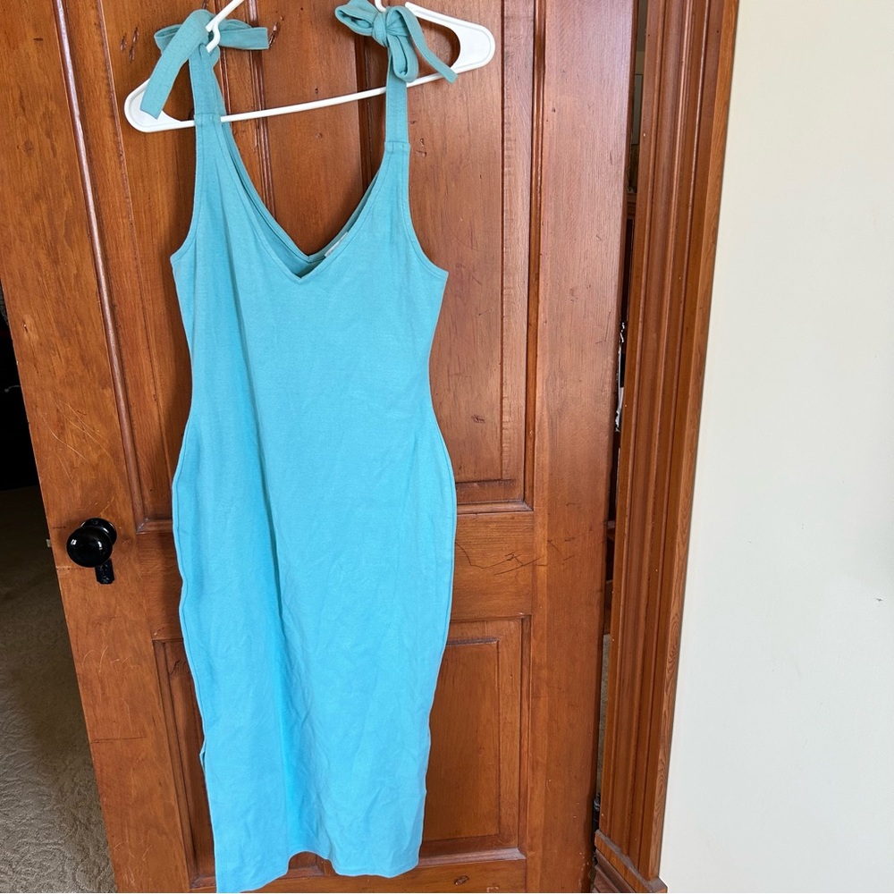 Blue Sleeveless Dress with Tie Straps